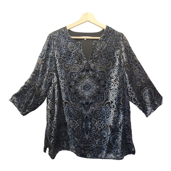 Violet + Claire Women's Black Velvet Burnout V-Neck Tunic Size Medium Whimsigoth - Picture 1 of 11